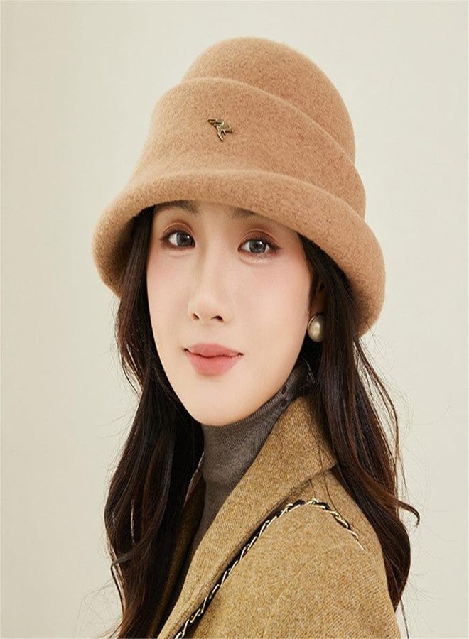 Pocadri Elegant Faux Wool Fedora Bucket Hats for Women Vintage Felt Cloche Bowler Cap Warm Outdoor Headwear Fall Winter, Grey, One size - Image 3
