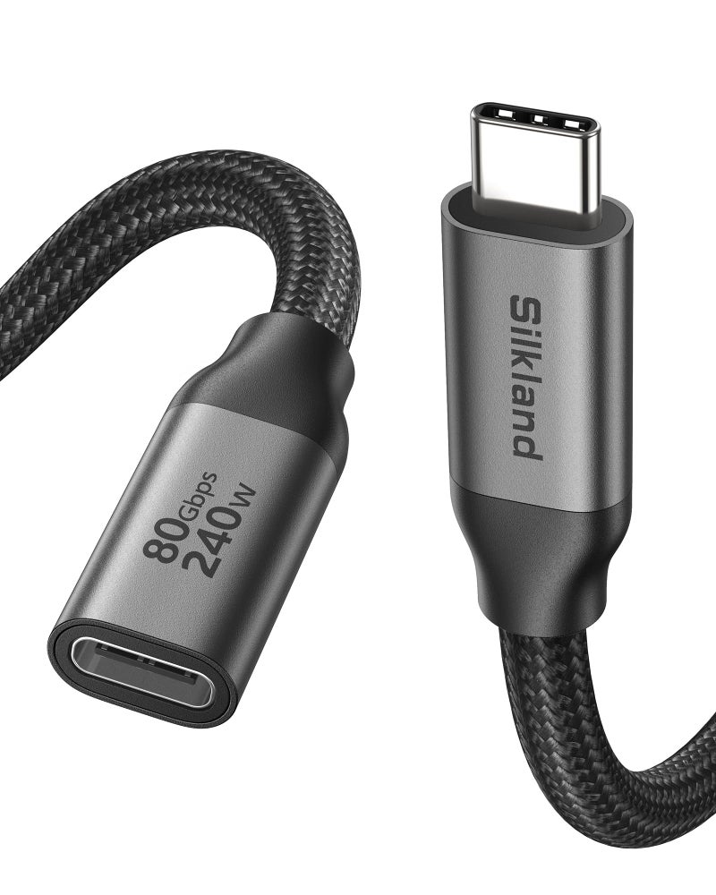 Silkland 80Gbps USB 4 Extension Cable for Thunderbolt 5/4, [240W Charging, 8K 60Hz] USB C Extender 3.3ft, 4K@540Hz Type C Male to Female Adapter Compatible for USBC Hub, iPhone 17/16, MacBook, iPad - Image 1