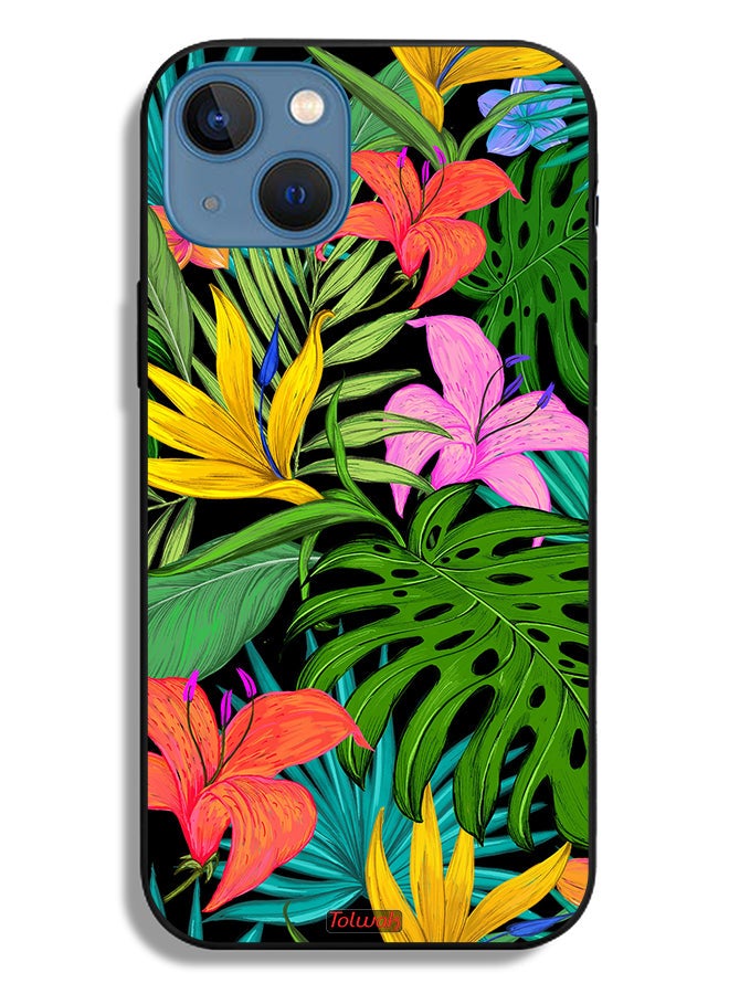 Tolwak Apple iPhone 13 Protective Case Pattern Tropical Flowers Leaves - Image 2