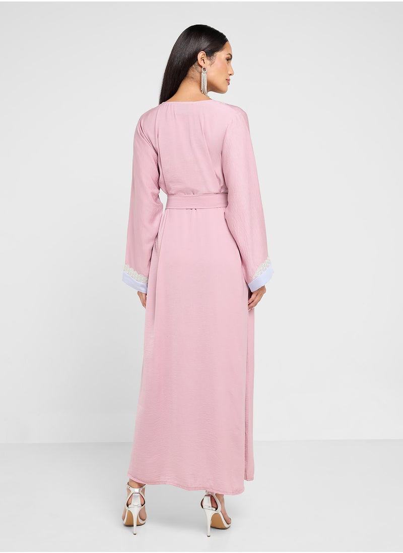 hayas closet Straight Sleeve Crew Neck Embroidered Abaya  - Image 2