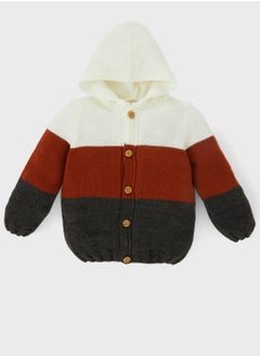 Kids Color Block Hooded Cardigan