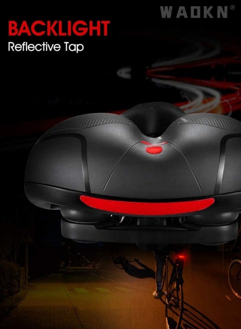 WAOKN Comfortable Waterproof Wide Bicycle Saddle With Dual Shock Absorbing Balls, Memory Foam Padded Breathable Hollow Bike Seat Cushion, Night Riding Reflective Design, Non Slip Leather Universal Bike Seat For Men Women, Fit Mountain Road E-Bike， Indoor ，Exercise，Road  Bike Seat cover，Comes With Installation Wrench, Size 26*20*10cm,black&red - Image 5