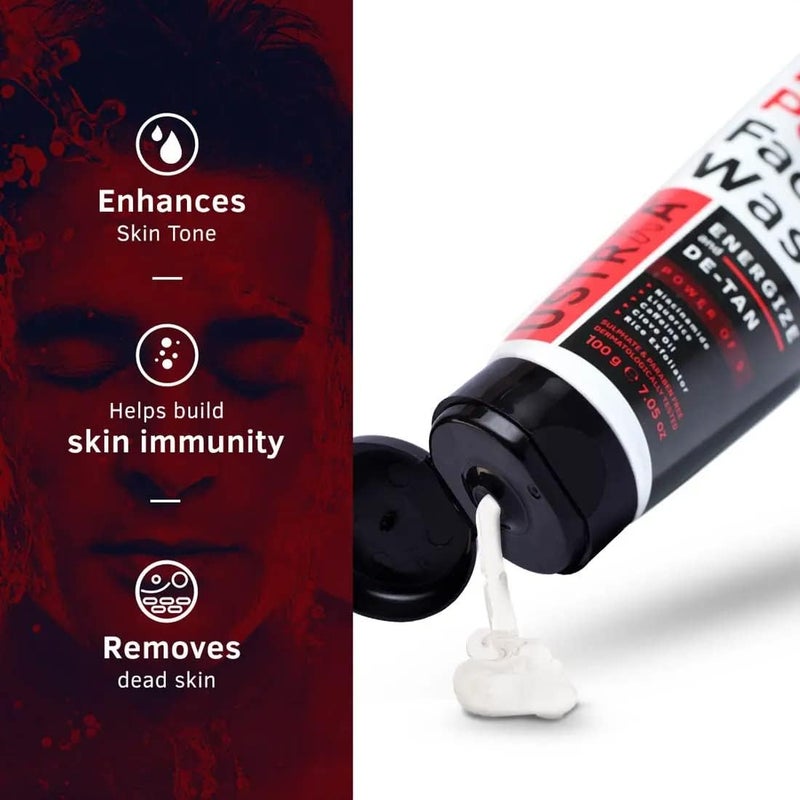 Ustraa Power Face Wash - 100g - Energize, De-Tan & Brighten | Removes Dead Skin, Clears Pores, Fresh Scent | Dermatologically Tested, No SLS | Hydrates & Enhances Skin Tone - Image 1