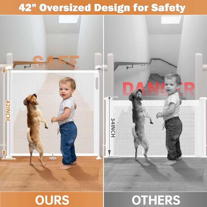 Pravoluxmax 160" Retractable Baby Gates, 42" Extra Tall Upgraded Child Safety Gate with Reinforced Strip Design, Prevent from Crawling Underneath, Extra Wide Dog Gate Baby Gates for Stairs Doorways Indoor Outdoor - Image 2