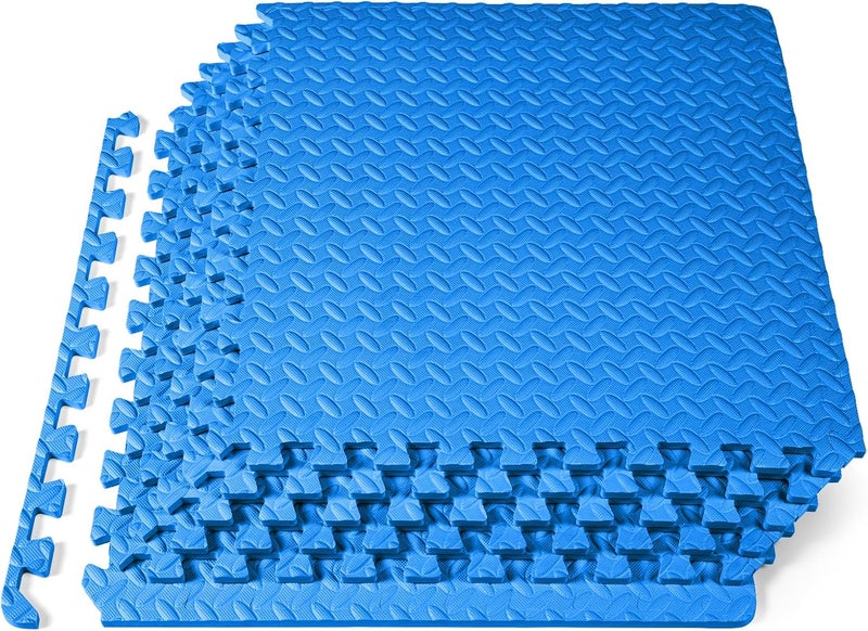 ProSource Fit Puzzle Exercise Mat ½ in, EVA Interlocking Foam Floor Tiles for Home Gym, Mat for Home Workout Equipment, Floor Padding for Kids, Blue, 24 in x 24 in x ½ in, 24 Sq Ft - 6 Tiles - Image 1