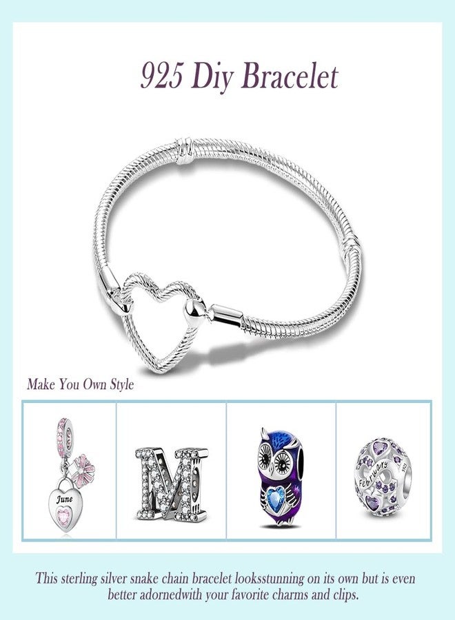 ChenYuTe 925 Sterling Silver Snake Chain Bracelet,Compatible with Pandora Charms Pendant,Heart Shape Bracelet Clasp for Womes Jewellery Gift - Image 4
