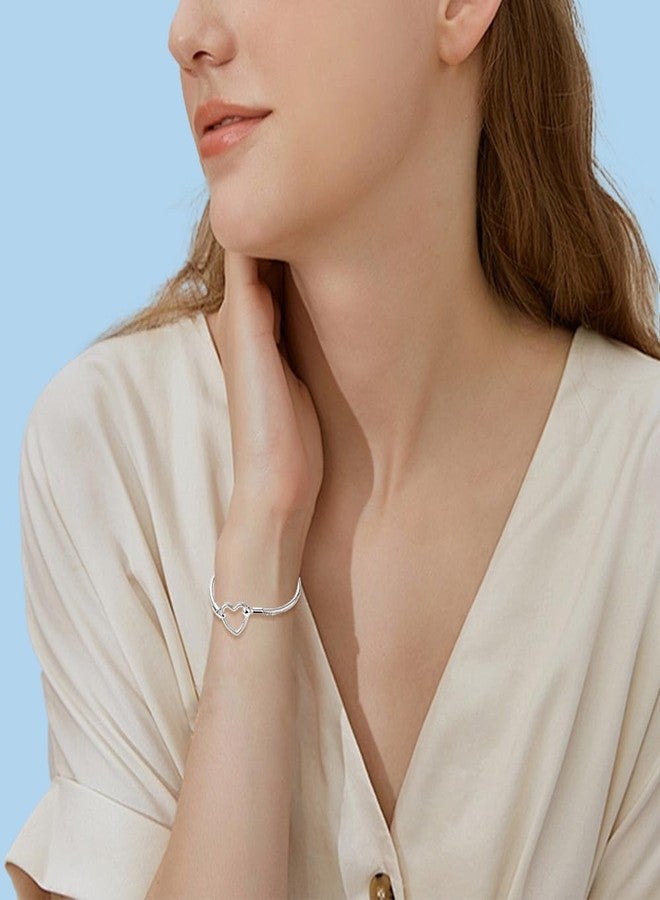 ChenYuTe 925 Sterling Silver Snake Chain Bracelet,Compatible with Pandora Charms Pendant,Heart Shape Bracelet Clasp for Womes Jewellery Gift - Image 3