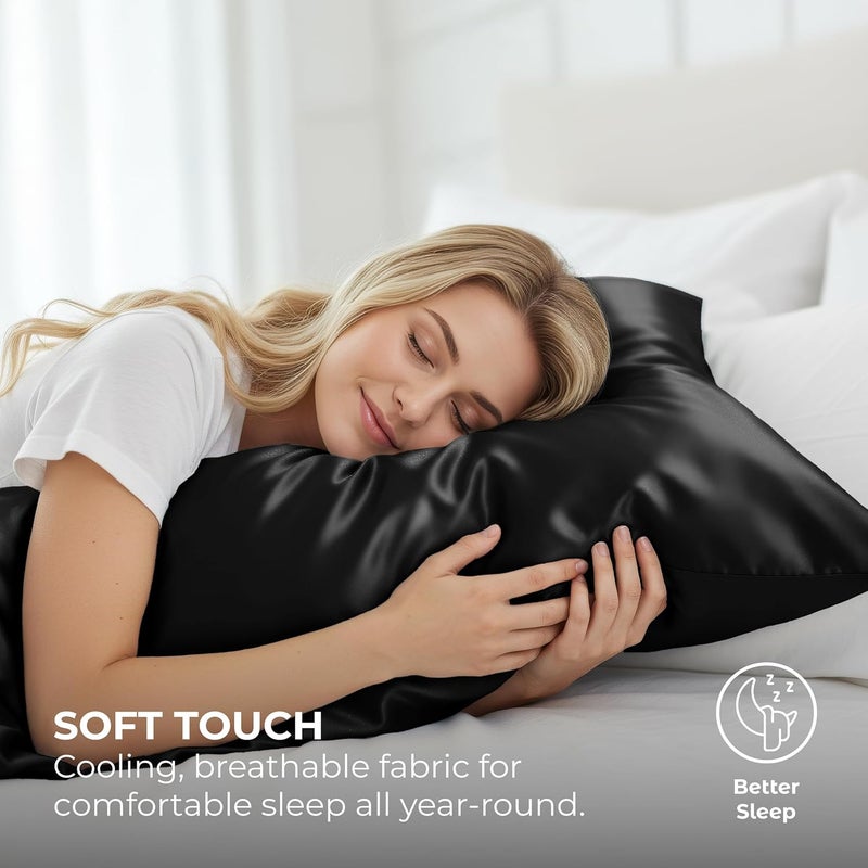 Pure Bedding Satin Pillowcase 2 Pack - King Size (20"x40", Black) - Silky Pillow Cases for Hair and Skin - Satin Pillow Covers with Envelope Closure - Extra Soft Premium Microfiber - Image 3