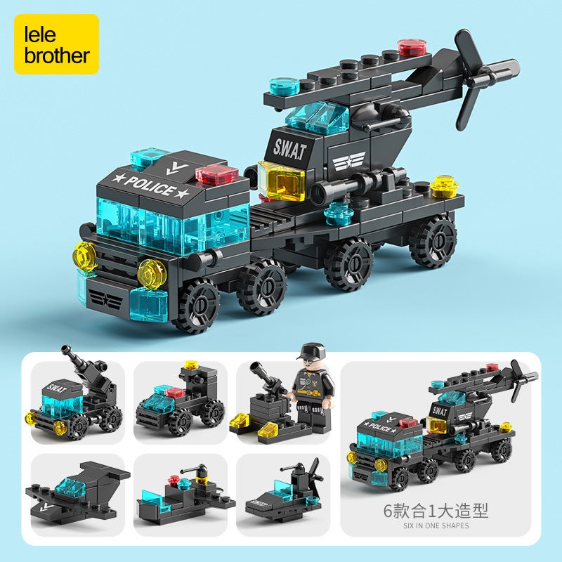 Wholesale Compatible Lego Bricks Men's Puzzle Assembled Car Toys for Kids - Small Particle Deformation Police Fire Truck - Image 1