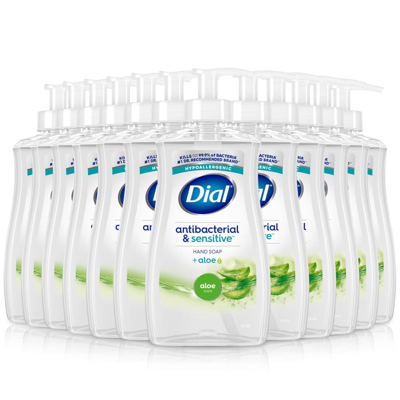 Dial Antibacterial Defense Liquid Hand Soap + Aloe, Aloe Scent, 11 Fl Oz (Pack of 12), Dermatologist-Tested Hand Wash, Gentle Formula - Image 1