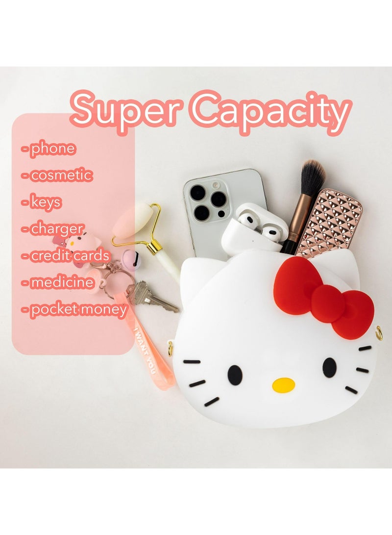 CMGTYYD Purse & Accessories Set, New Cartoon Silicone Coin Purse with Keychain, Children's Small Shoulder Bag, Kindergarten Girl Baby Outing Mini Storage Bag, Compact and Convenient, White - Image 3