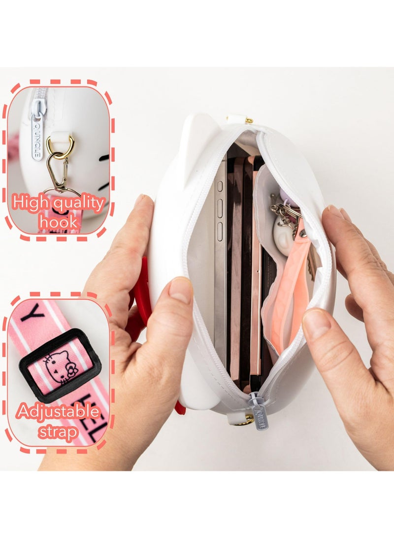 CMGTYYD Purse & Accessories Set, New Cartoon Silicone Coin Purse with Keychain, Children's Small Shoulder Bag, Kindergarten Girl Baby Outing Mini Storage Bag, Compact and Convenient, White - Image 4