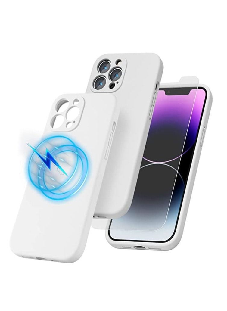 iPhone 14 Pro + 2 Pack Tempered Glass Screen Protector Magsafe Case Silicone Phone Case with Microfiber Lining for iPhone 14 Pro 6.1 inch - Image 1