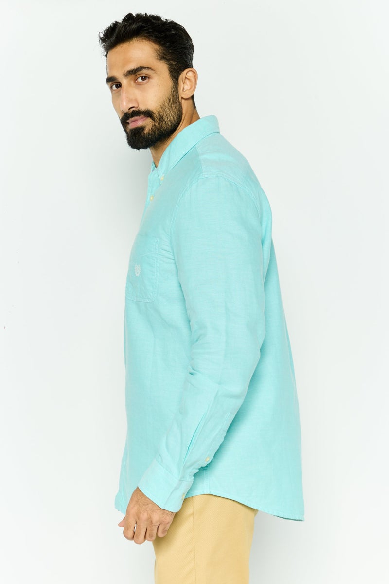 Chaps Men Custom Fit Embroidered Long Sleeve Casual Shirt, Turquoise - Image 3