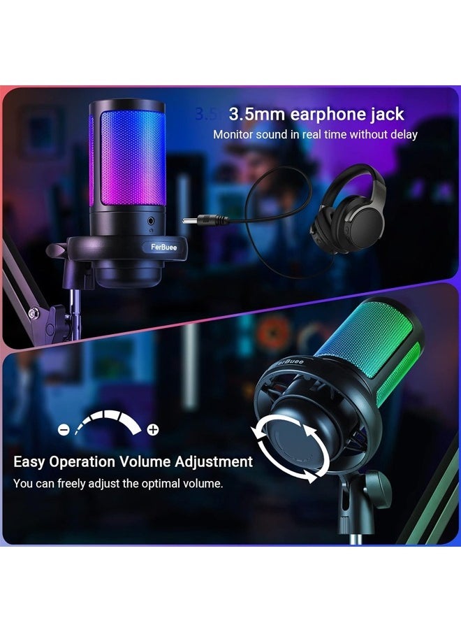 oldlaiben - USB Colorful Computer Microphone, RGB Condenser Microphone With Quick Mute, Noise-canceling RGB Condenser Microphone For Gaming Competitive Cell Phone Live Singing Recording（Black） - Image 1