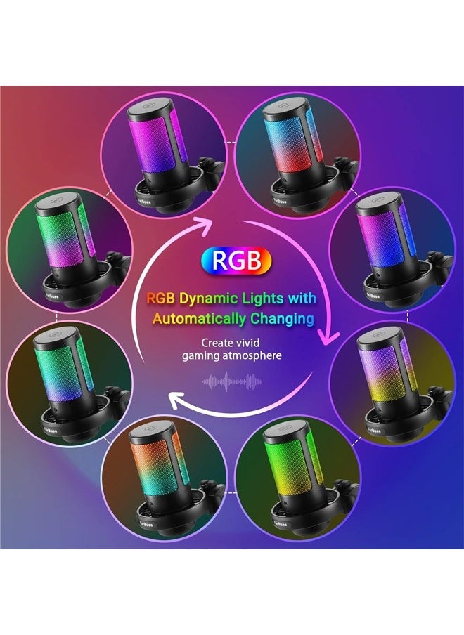 oldlaiben - USB Colorful Computer Microphone, RGB Condenser Microphone With Quick Mute, Noise-canceling RGB Condenser Microphone For Gaming Competitive Cell Phone Live Singing Recording（Black） - Image 1