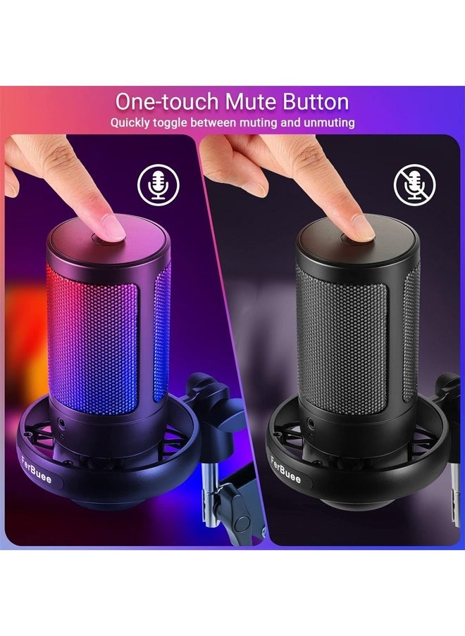 oldlaiben - USB Colorful Computer Microphone, RGB Condenser Microphone With Quick Mute, Noise-canceling RGB Condenser Microphone For Gaming Competitive Cell Phone Live Singing Recording（Black） - Image 1