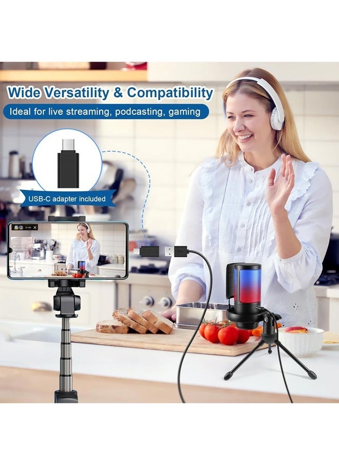 oldlaiben - USB Colorful Computer Microphone, RGB Condenser Microphone With Quick Mute, Noise-canceling RGB Condenser Microphone For Gaming Competitive Cell Phone Live Singing Recording（Black） - Image 1
