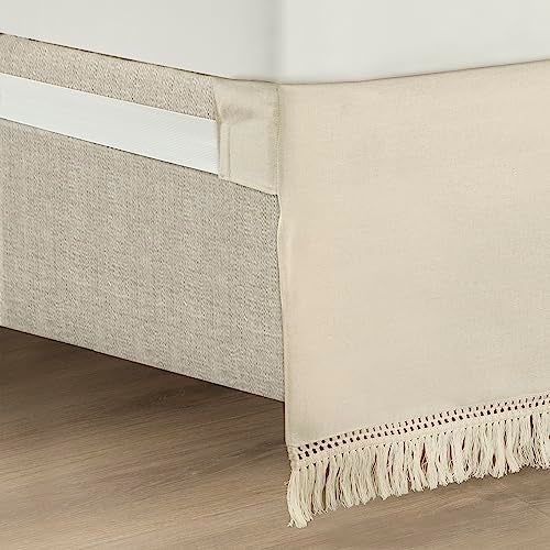 Lush Decor Boho Fringe 15-Inch Tailored Drop Easy Fit Bedskirt, Queen, Neutral - Image 4