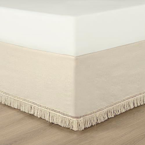 Lush Decor Boho Fringe 15-Inch Tailored Drop Easy Fit Bedskirt, Queen, Neutral - Image 2