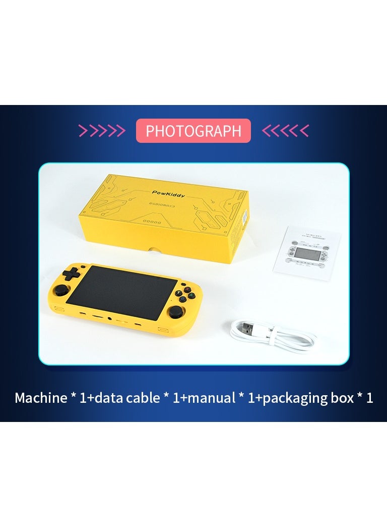 Powkiddy - POWKIDDY RGB10 MAX3 Handheld Game Console, 5 Inch IPS Screen Retro Video Game Console Open Source Linux Game Player, Support WiFi & Bluetooth,10000+ Games Portable PSP (Yellow, 128G) - Image 1