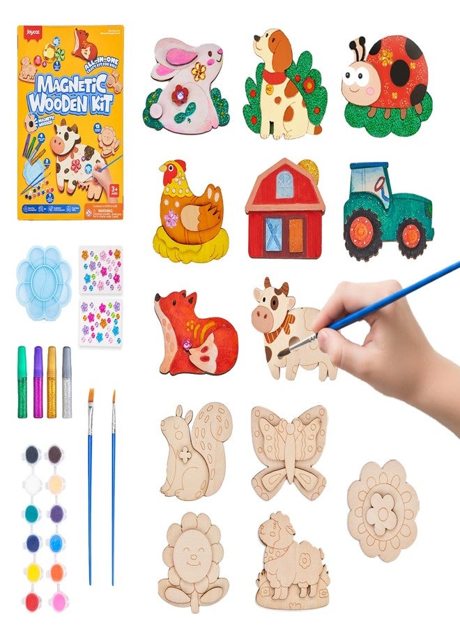 JoyCat DIY Wooden Magnets Kit, 13 Pcs Nature Art Supplies, Painting Kit, Arts and Crafts for Kids Ages 4-8 8-12, Party Favors, Christmas Crafts, Birthday Gifts, Toys for Boys Girls - Image 1