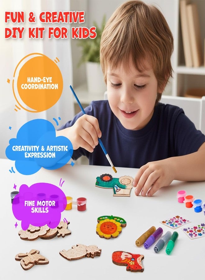 JoyCat DIY Wooden Magnets Kit, 13 Pcs Nature Art Supplies, Painting Kit, Arts and Crafts for Kids Ages 4-8 8-12, Party Favors, Christmas Crafts, Birthday Gifts, Toys for Boys Girls - Image 2
