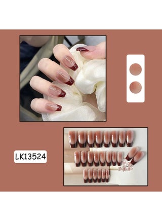 Brown Smudge Press-on Nails High-end for Students Autumn Winter Look - view 3