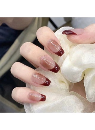 Brown Smudge Press-on Nails High-end for Students Autumn Winter Look - view 4