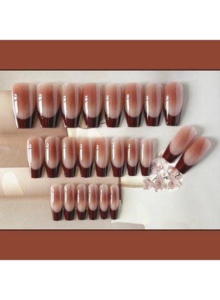 Brown Smudge Press-on Nails High-end for Students Autumn Winter Look - view 2