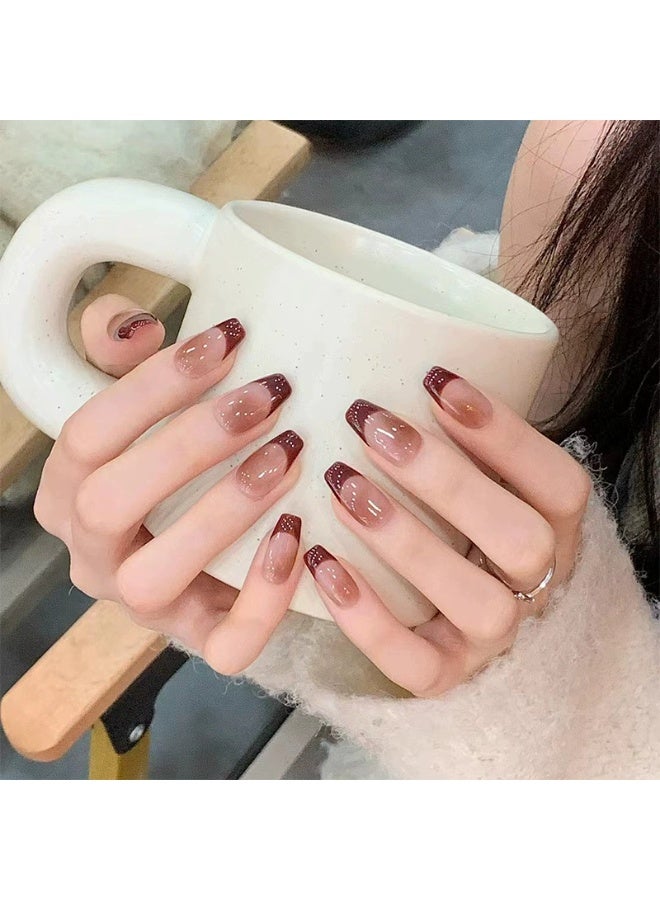 Goolsky Brown Smudge Press-on Nails High-end for Students Autumn Winter Look - Image 1