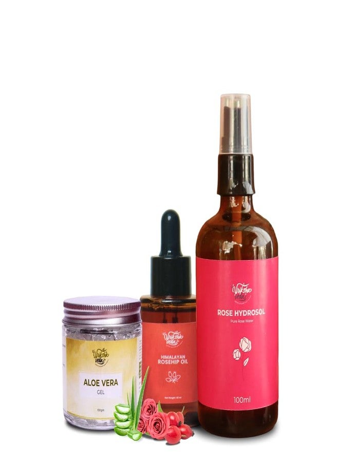 Vriksha Veda Vrikasha Ved'a Skin Nourishment Kit - Complete Skincare Set for Clear, Nourished Skin | Consist of Aloevera gel, Himalayan Roseship oil, Rose Hydrosol - Image 1