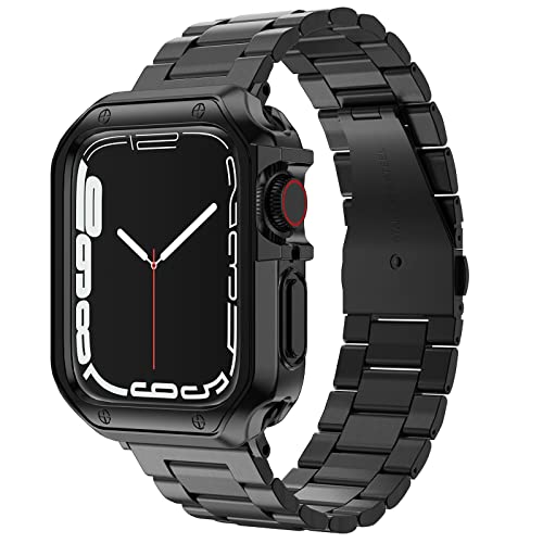 MRYUESG Compatible with Apple Watch Band and Case, Stainless Steel Metal Chain with TPU Cover, Smart-Watch Link Bracelet Strap, Wrist-Band for i-Watch Series 9 8 7 6 5 4 3 2 1 SE, 41mm 40mm 38mm, Black - Image 1