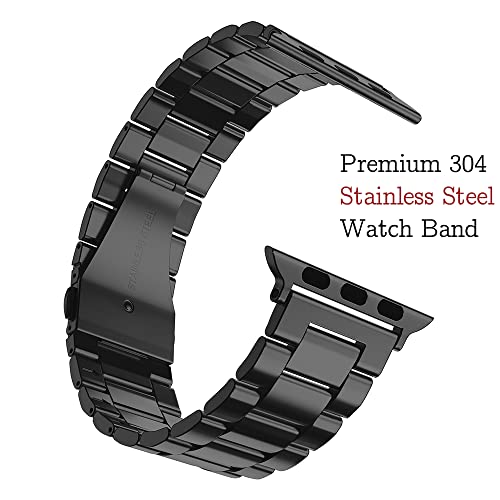 MRYUESG Compatible with Apple Watch Band and Case, Stainless Steel Metal Chain with TPU Cover, Smart-Watch Link Bracelet Strap, Wrist-Band for i-Watch Series 9 8 7 6 5 4 3 2 1 SE, 41mm 40mm 38mm, Black - Image 4