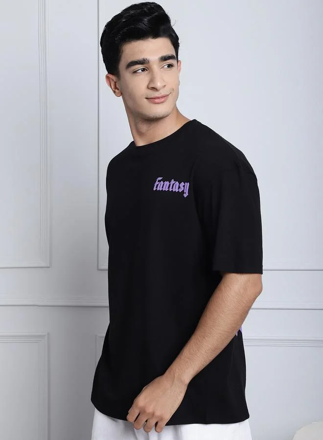 Styli Men Black Oversized Graphic Print T-Shirt By Door74