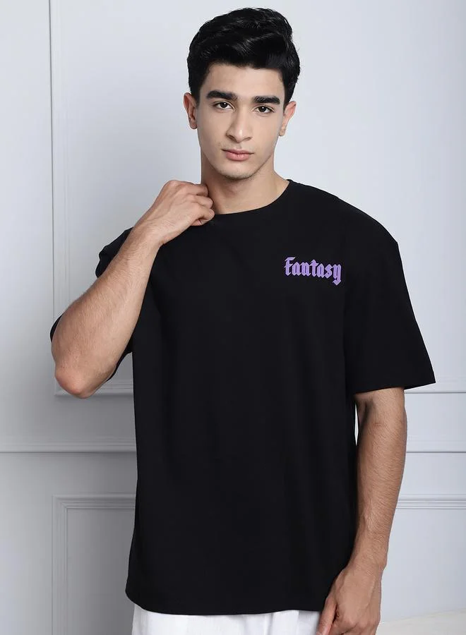 Styli Men Black Oversized Graphic Print T-Shirt By Door74