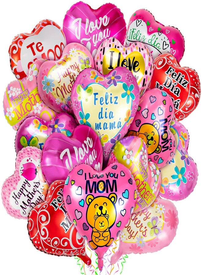 ZHBDMGK Mother Day Foil Balloons, 24Pcs Premium Happy Mother’s Day Balloons, Large Size Best Mom Day Heart Balloons for Mother's Day Party Birthday Decorations Supplies - Image 1