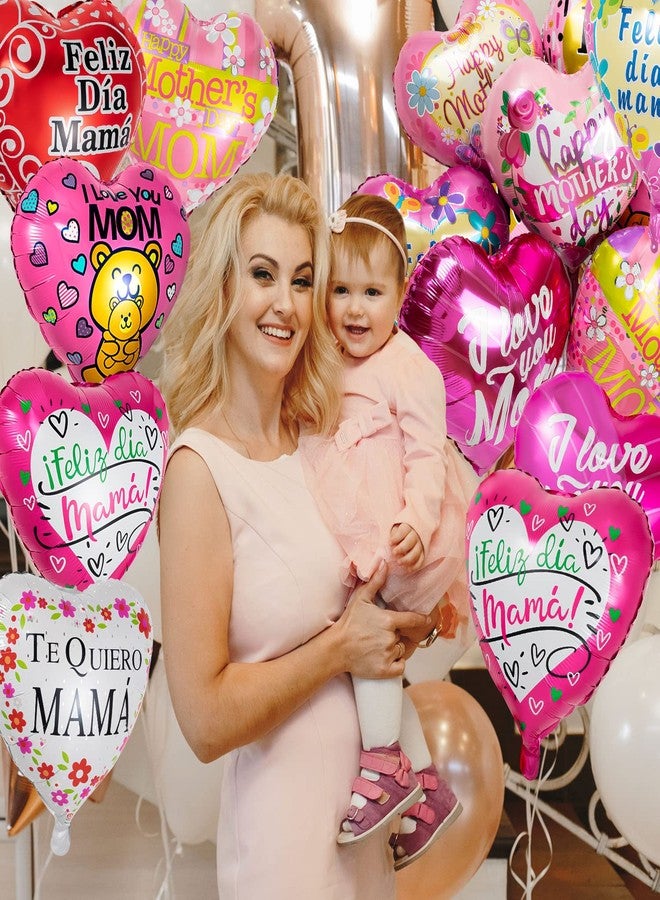 ZHBDMGK Mother Day Foil Balloons, 24Pcs Premium Happy Mother’s Day Balloons, Large Size Best Mom Day Heart Balloons for Mother's Day Party Birthday Decorations Supplies - Image 3