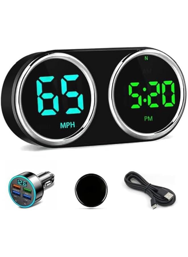 أنكوفو شاشة عرض رقمية بنظام تحديد المواقع العالمي للسيارة مع عداد سرعة ميل/كيلومتر في الساعة، شاشة عرض اتش يو دي عالمية مع كابل USB 2 متر وساعة، شاحن سريع كيو سي 3.0، توصيل وتشغيل للسيارة والقارب والشاحنة - Image 1