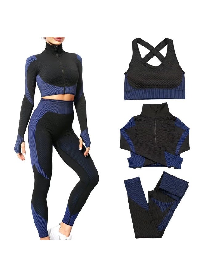 NIBEMINENT Women's 3pcs Seamless Workout Outfits Sets, Yoga Sportswear Tracksuit Leggings and Stretch Sports Bra Fitness - Image 1