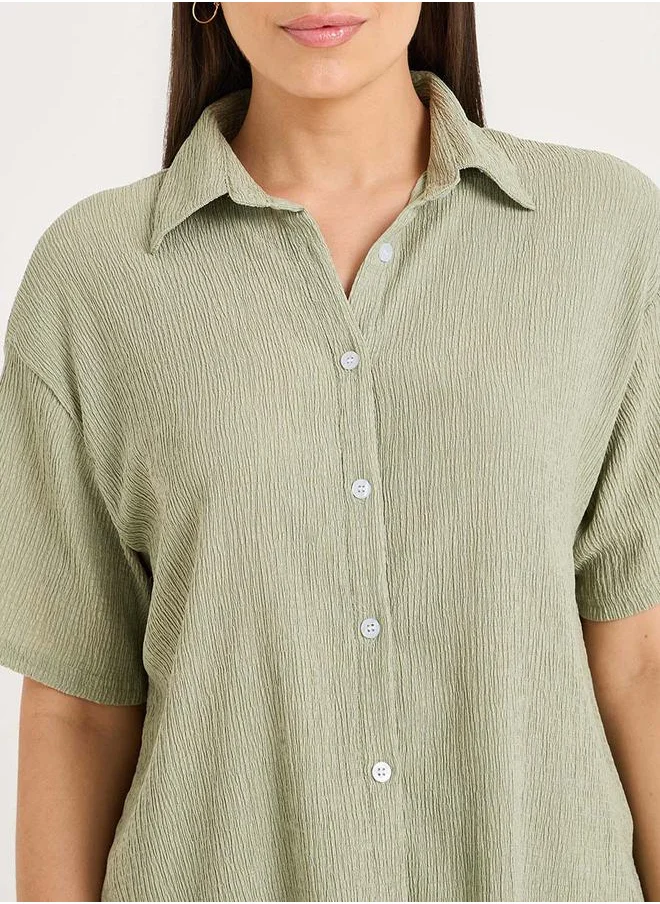 ستايلي Textured Longline Shirt & Pyjama Set
