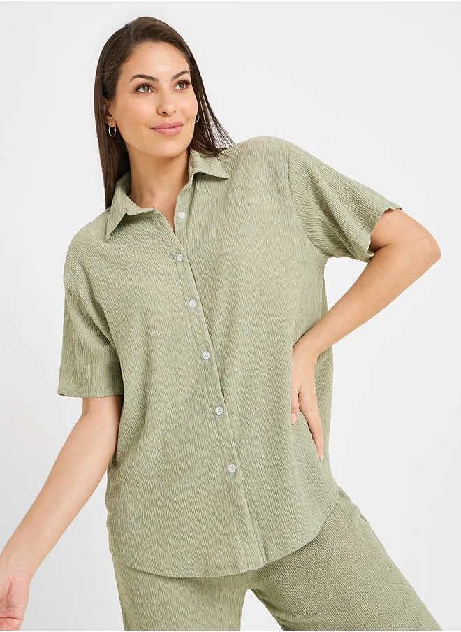 ستايلي Textured Longline Shirt & Pyjama Set