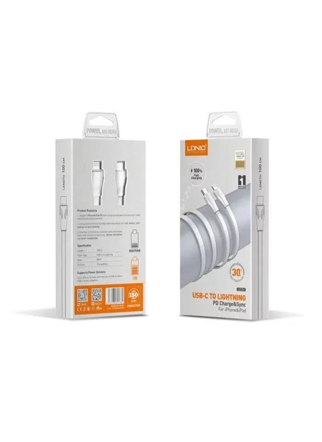LDNIO LC132-I Charging Cable Type-C to Lightning 2Meter 30W White