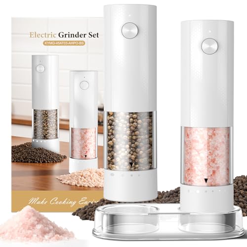 Gaivis Electric Salt and Pepper Grinder Set - Rechargeable Automatic Salt and Pepper Shakers, Kitchen Appliances with External Adjustable Coarseness, Larger Hopper for Cooking, Home Gifts(2 Pack,White/White) - Image 1