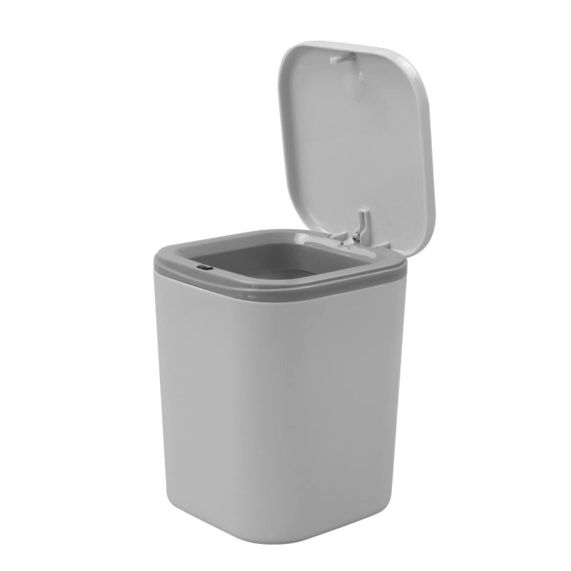 Begale 0.5 Gallon Tiny Plastic Garbage Can, Mini Trash Can with Lid, Gray - Image 1