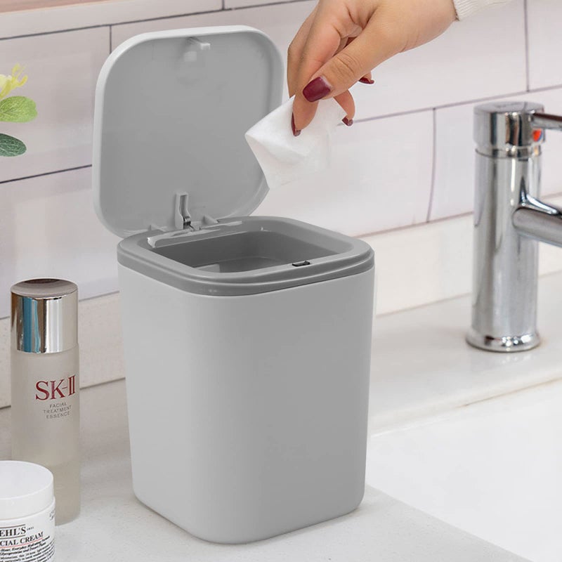 Begale 0.5 Gallon Tiny Plastic Garbage Can, Mini Trash Can with Lid, Gray - Image 5