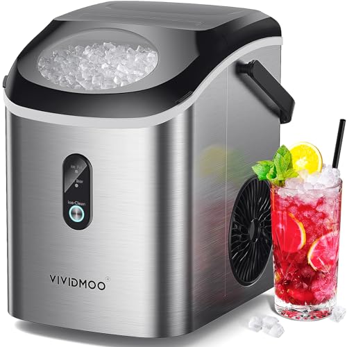 VIVIDMOO Nugget Ice Maker Countertop, 34lbs/24H Pebble Ice Machine, Self-Cleaning Sonic Ice Maker with Basket & Scoop, Compact Pellet Ice Maker for Home/Office/Kitchen/RV/Party, Stainless Steel - Image 1