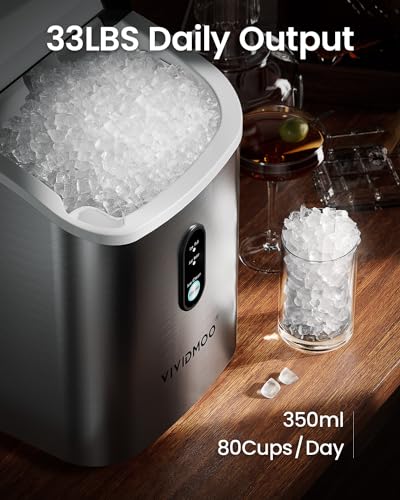 VIVIDMOO Nugget Ice Maker Countertop, 34lbs/24H Pebble Ice Machine, Self-Cleaning Sonic Ice Maker with Basket & Scoop, Compact Pellet Ice Maker for Home/Office/Kitchen/RV/Party, Stainless Steel - Image 4