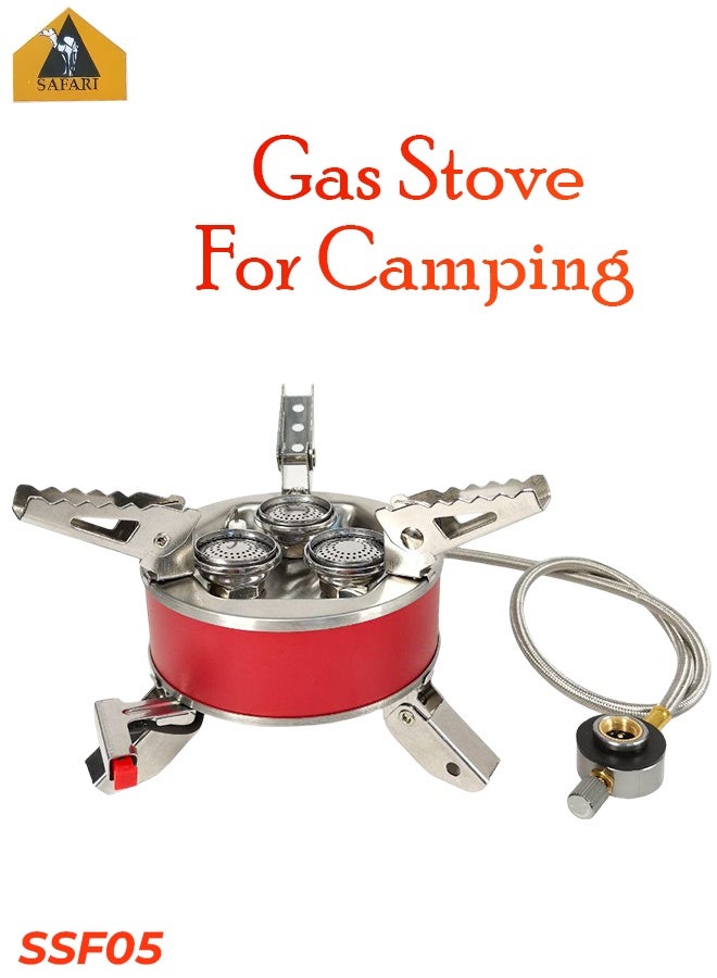 SAFARI SSF05 Portable Camping Gas Stove with Triple Burners, Foldable Design, Piezoelectric Igniter, and Adjustable Hose for Outdoor Cooking, Hiking, and Picnic - Image 1