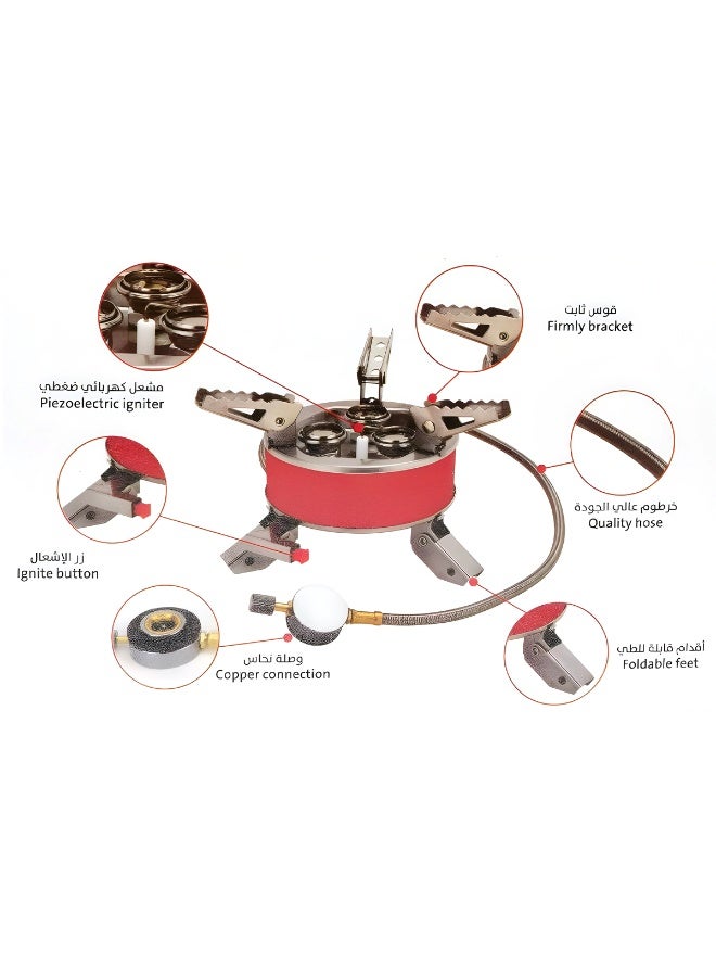 SAFARI SSF05 Portable Camping Gas Stove with Triple Burners, Foldable Design, Piezoelectric Igniter, and Adjustable Hose for Outdoor Cooking, Hiking, and Picnic - Image 3